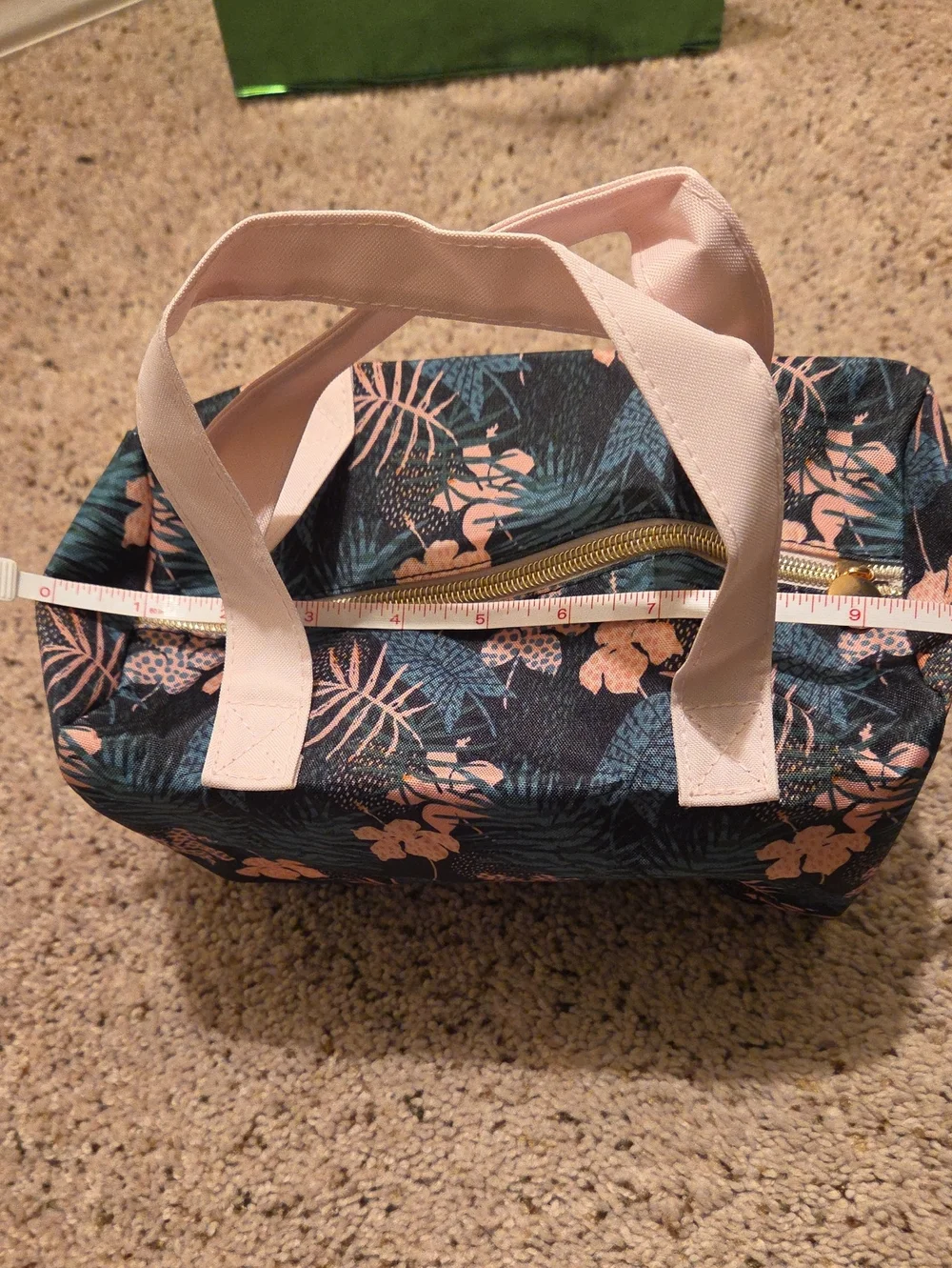 Floral Print Canvas Cosmetic Bag with Pink Handles NWT